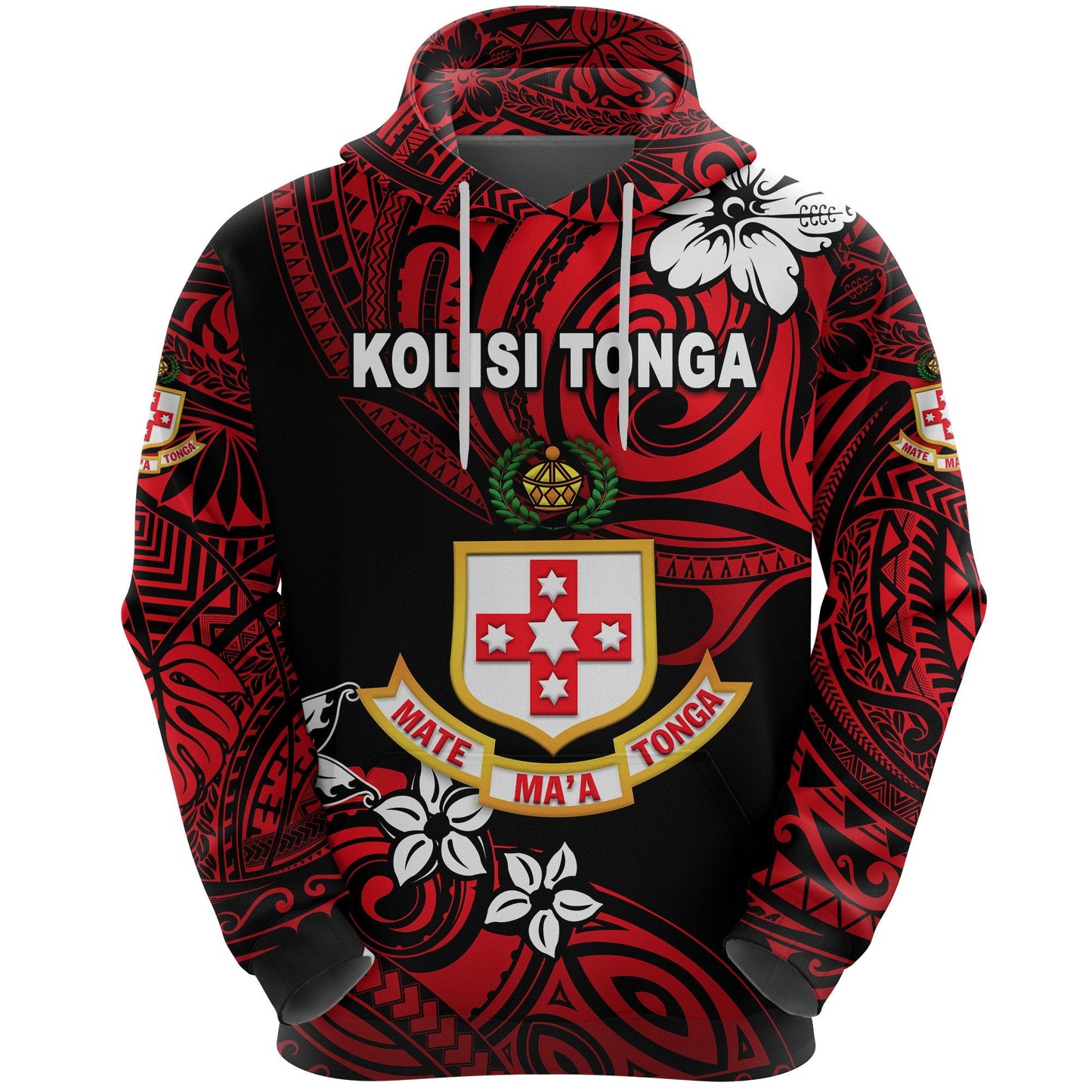 Kolisi Tonga Hoodie Mate Ma'a Tonga Unique Vibes Polynesian Flower Pattern Red Zip Up Hoodie