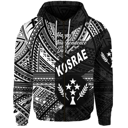 FSM Kosrae Zip Hoodie Happy Independence Day Original Vibes Black