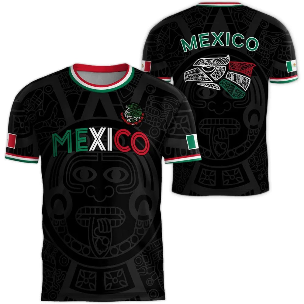 Mexico Flag T Shirt For Men 3D Mexico Pattern Black Shirt