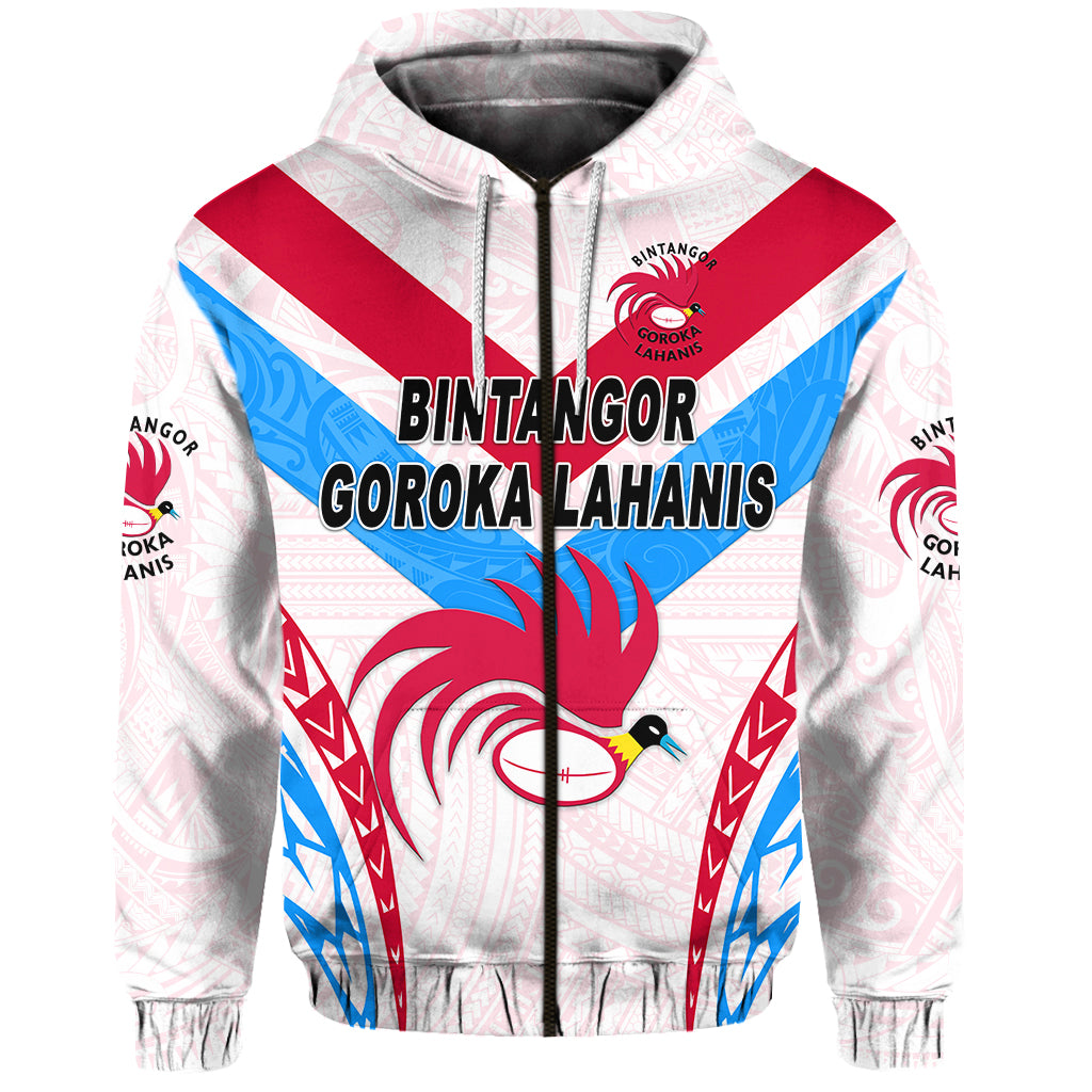 ( Personalised) Papua New Guinea Bintangor Goroka Lahanis Zip Hoodie Rugby Original Style White, Text And Number
