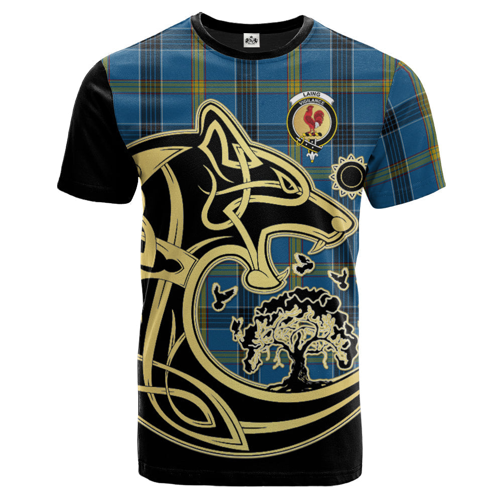 Printivon Laing Crest Celtic Wolf Tartan T Shirt Custom Your Text