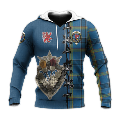 Printivon Laing Tartan Hoodie Lion Rampant And Celtic Thistle Style
