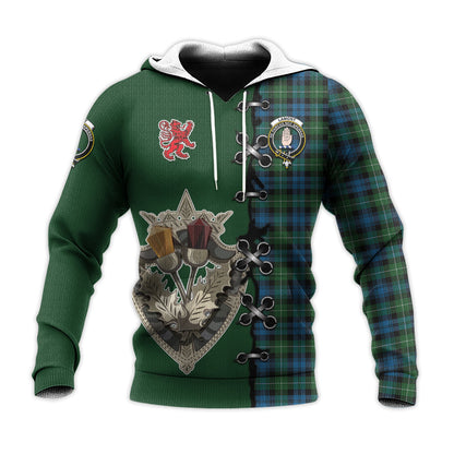 Printivon Lamont Tartan Hoodie Lion Rampant And Celtic Thistle Style
