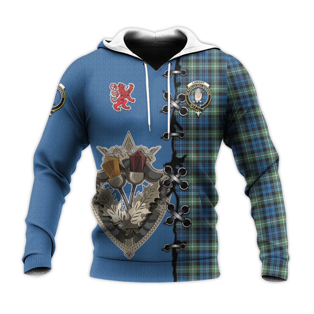 Printivon Lamont Ancient Tartan Hoodie Lion Rampant And Celtic Thistle Style