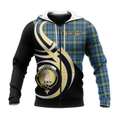 Printivon Lamont Ancient Clan Believe In Me Crest Tartan Knitted Hoodie Custom Your Text