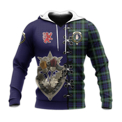 Printivon Lamont Modern Tartan Hoodie Lion Rampant And Celtic Thistle Style