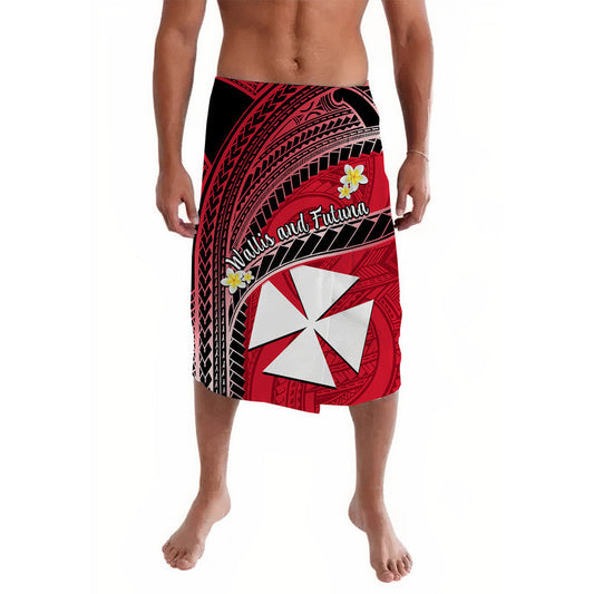 Wallis And Futuna Lavalava Plumeria Flowers With Red Polynesian Pattern