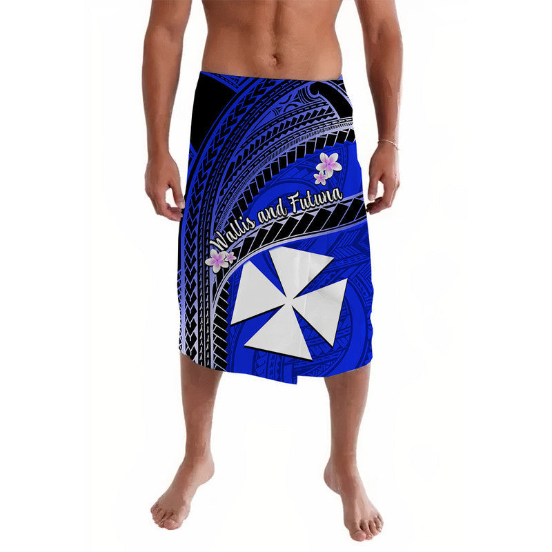 Wallis And Futuna Lavalava Plumeria Flowers With Blue Polynesian Pattern