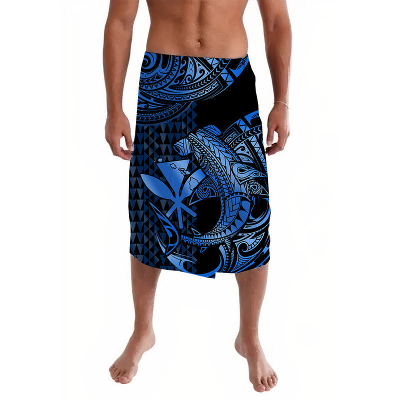 Hawaii Hammerhead Shark Lavalava Polynesian Kakau With Kanaka Blue
