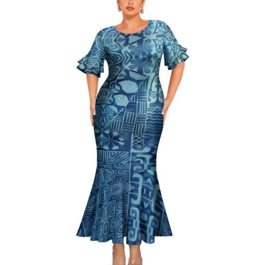 Polynesian Tribal Pattern Couple Clothing Tropical Fishtail Dress And Hawaiian Shirt Matching Outfit For Couple