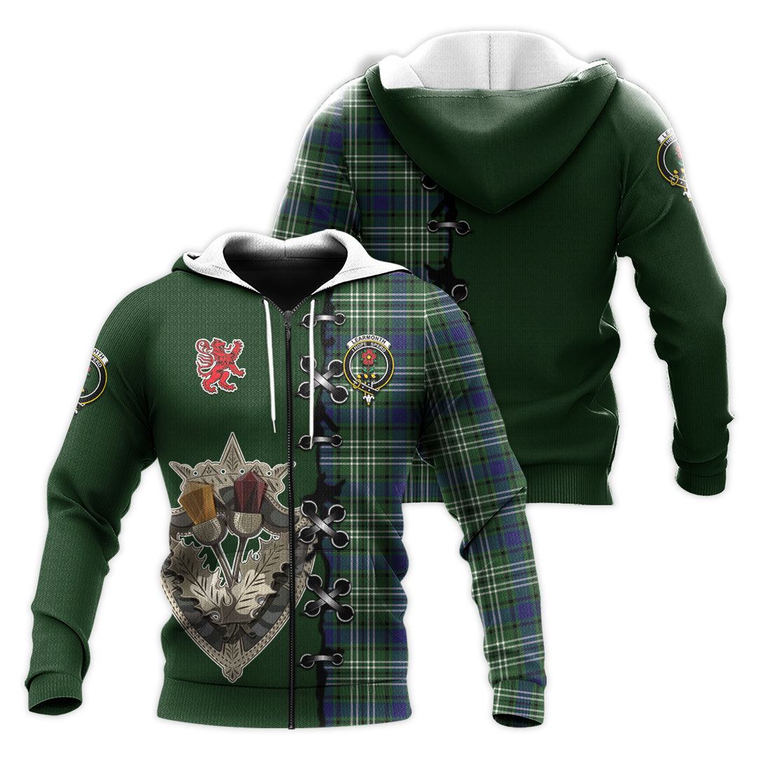 Printivon Learmonth Tartan Hoodie Lion Rampant And Celtic Thistle Style