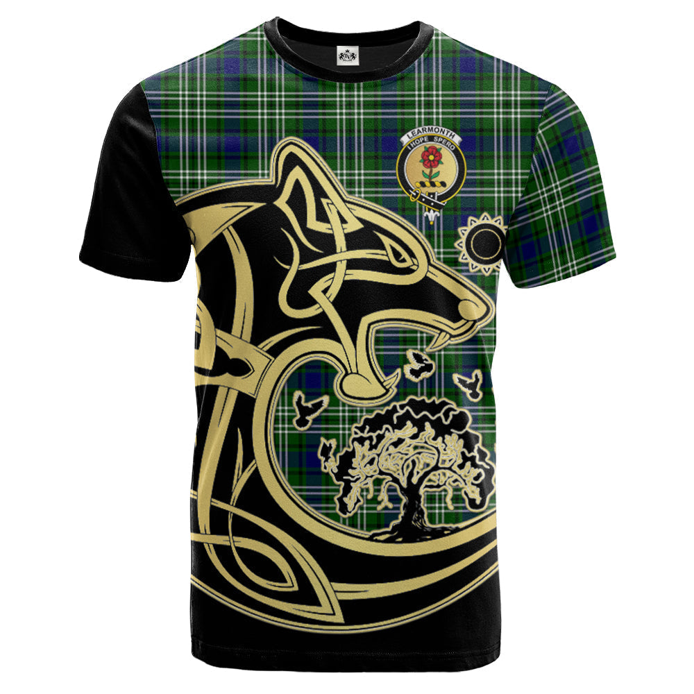 Printivon Learmonth Crest Celtic Wolf Tartan T Shirt Custom Your Text