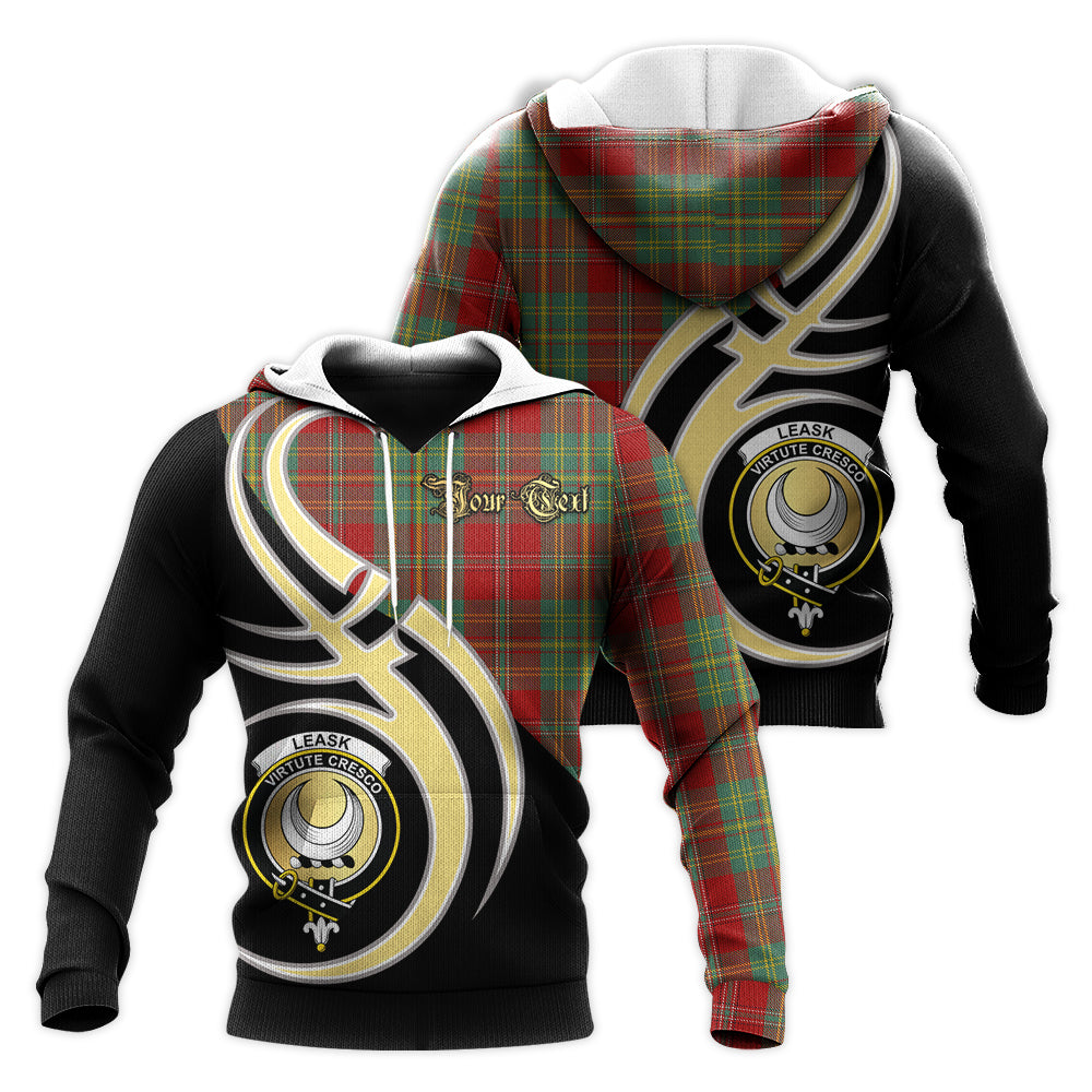 Printivon Leask Clan Believe In Me Crest Tartan Knitted Hoodie Custom Your Text