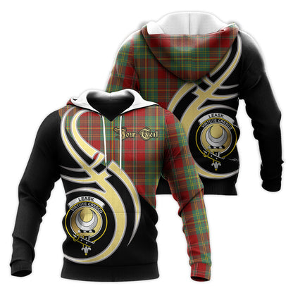 Printivon Leask Clan Believe In Me Crest Tartan Knitted Hoodie Custom Your Text