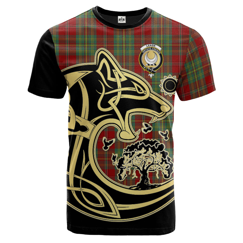Printivon Leask Crest Celtic Wolf Tartan T Shirt Custom Your Text