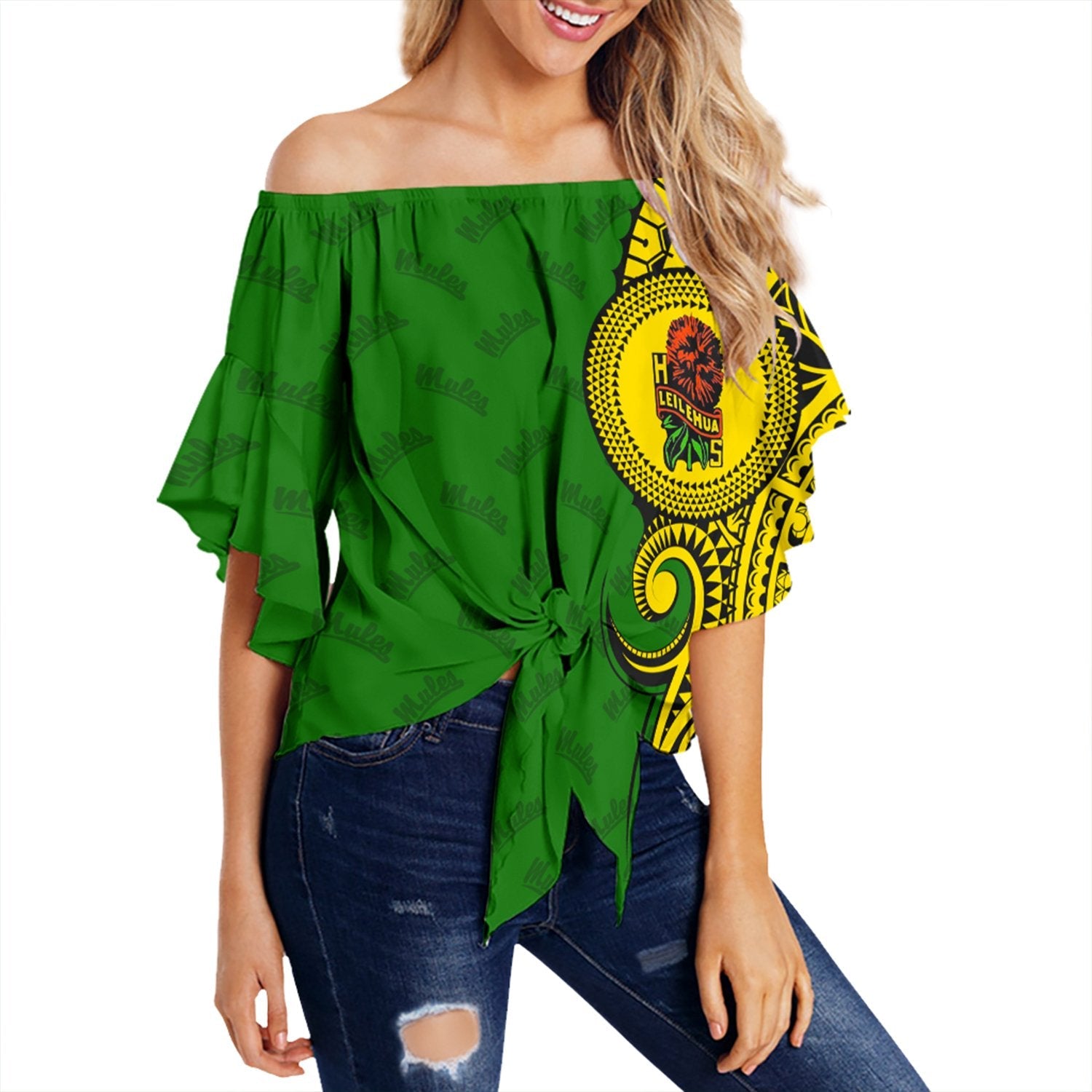 (Personalised) Hawaii - Leilehua High Tribal Kakau Off Shoulder Waist Wrap Top AH