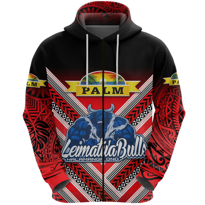 ( Personalised) Mate Ma'a Tonga Zip Hoodie Leimatu'a Bulls Creative Style Red, Text And Number