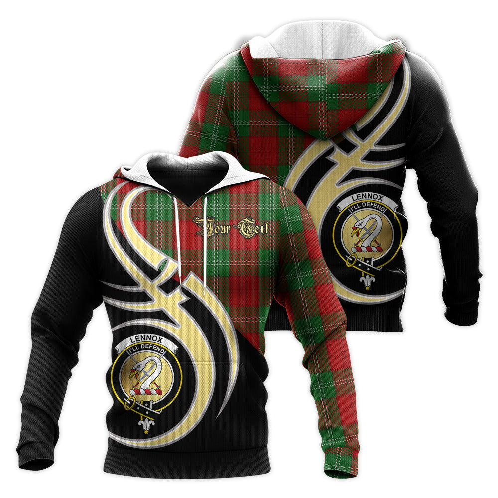 Printivon Lennox Clan Believe In Me Crest Tartan Knitted Hoodie Custom Your Text