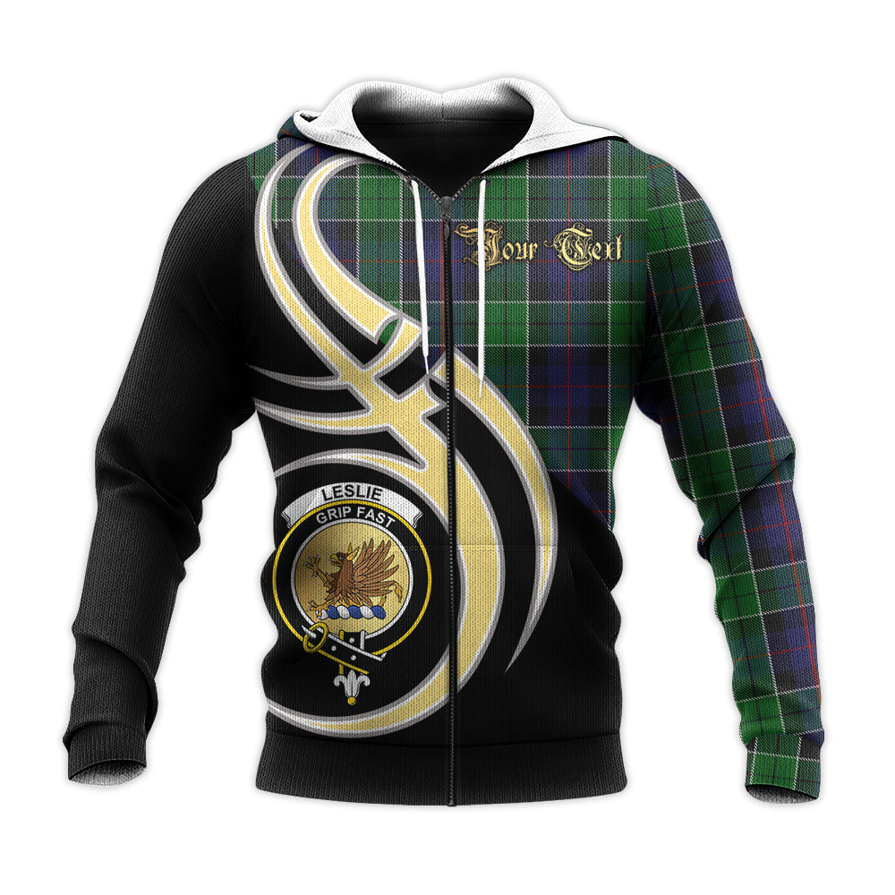 Printivon Leslie Hunting Clan Believe In Me Crest Tartan Knitted Hoodie Custom Your Text