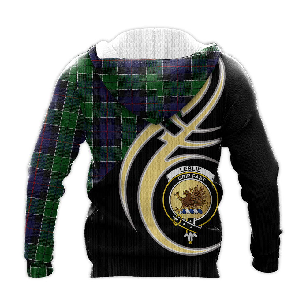 Printivon Leslie Hunting Clan Believe In Me Crest Tartan Knitted Hoodie Custom Your Text