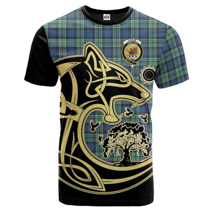 Printivon Leslie Hunting Ancient Crest Celtic Wolf Tartan T Shirt Custom Your Text