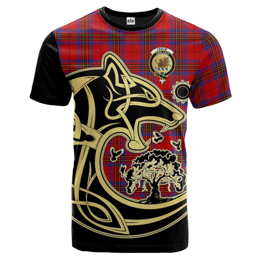 Printivon Leslie Modern Crest Celtic Wolf Tartan T Shirt Custom Your Text