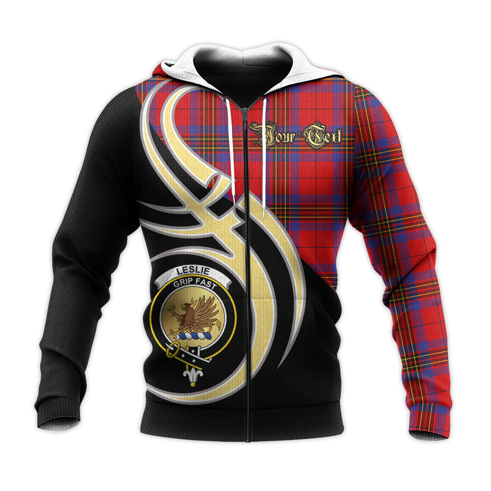 Printivon Leslie Modern Clan Believe In Me Crest Tartan Knitted Hoodie Custom Your Text