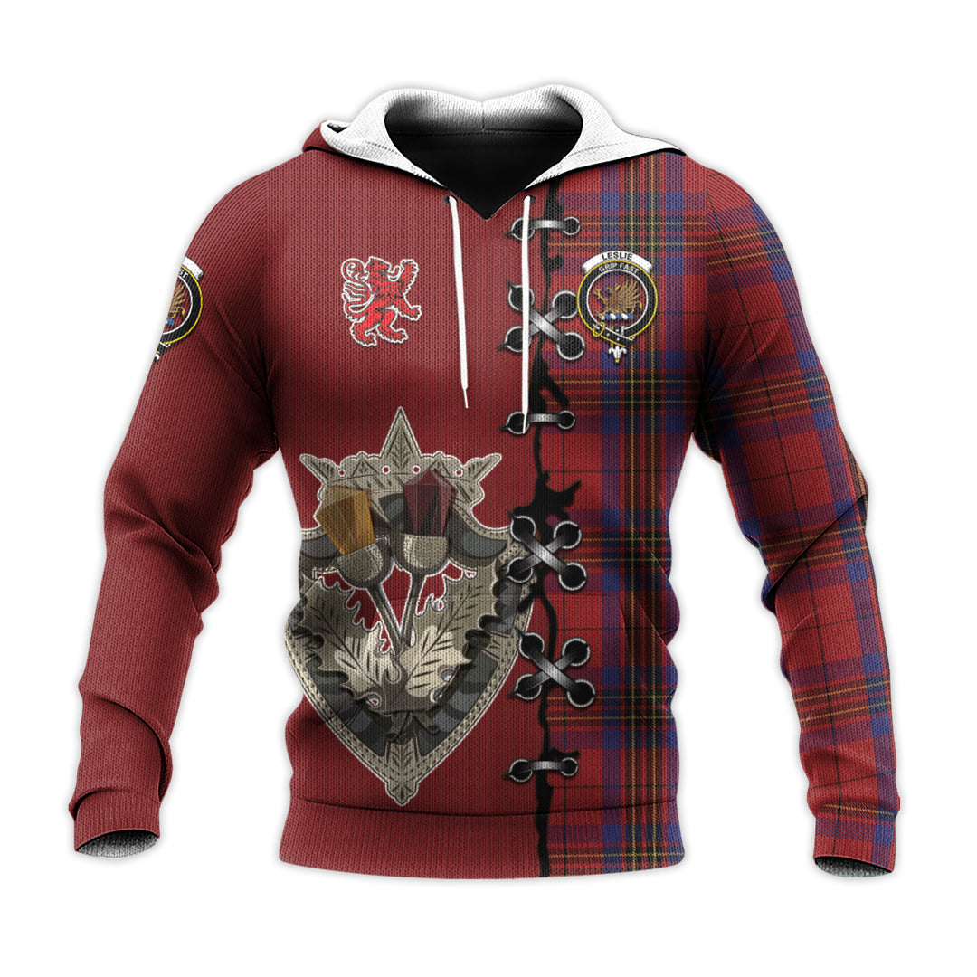 Printivon Leslie Red Tartan Hoodie Lion Rampant And Celtic Thistle Style