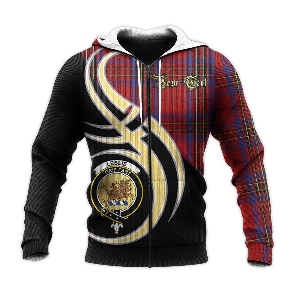 Printivon Leslie Red Clan Believe In Me Crest Tartan Knitted Hoodie Custom Your Text