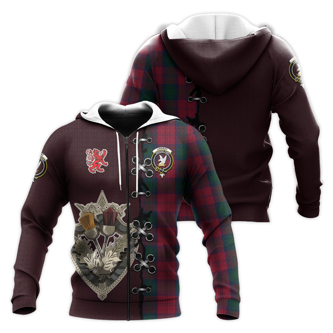 Printivon Lindsay Tartan Hoodie Lion Rampant And Celtic Thistle Style