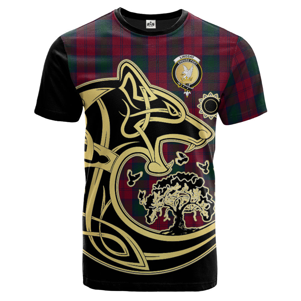 Printivon Lindsay Crest Celtic Wolf Tartan T Shirt Custom Your Text