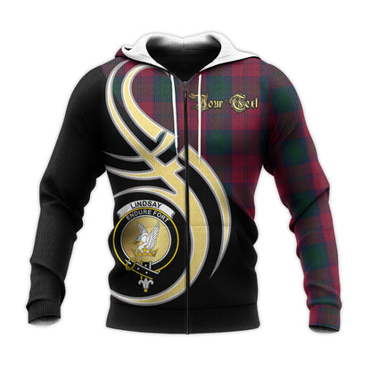 Printivon Lindsay Clan Believe In Me Crest Tartan Knitted Hoodie Custom Your Text
