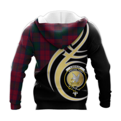 Printivon Lindsay Clan Believe In Me Crest Tartan Knitted Hoodie Custom Your Text