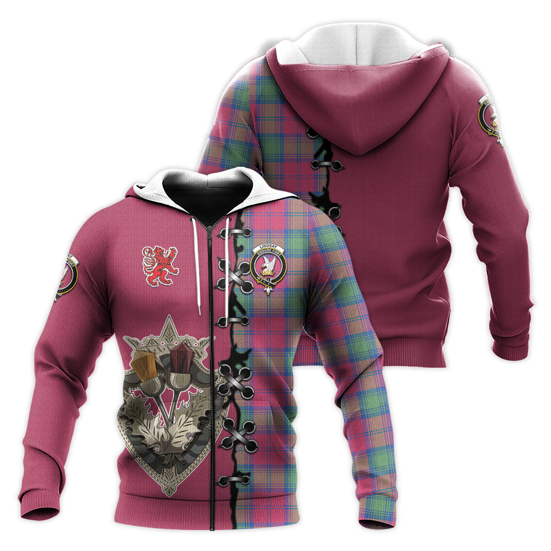Printivon Lindsay Ancient Tartan Hoodie Lion Rampant And Celtic Thistle Style