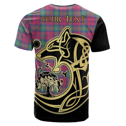 Printivon Lindsay Ancient Crest Celtic Wolf Tartan T Shirt Custom Your Text