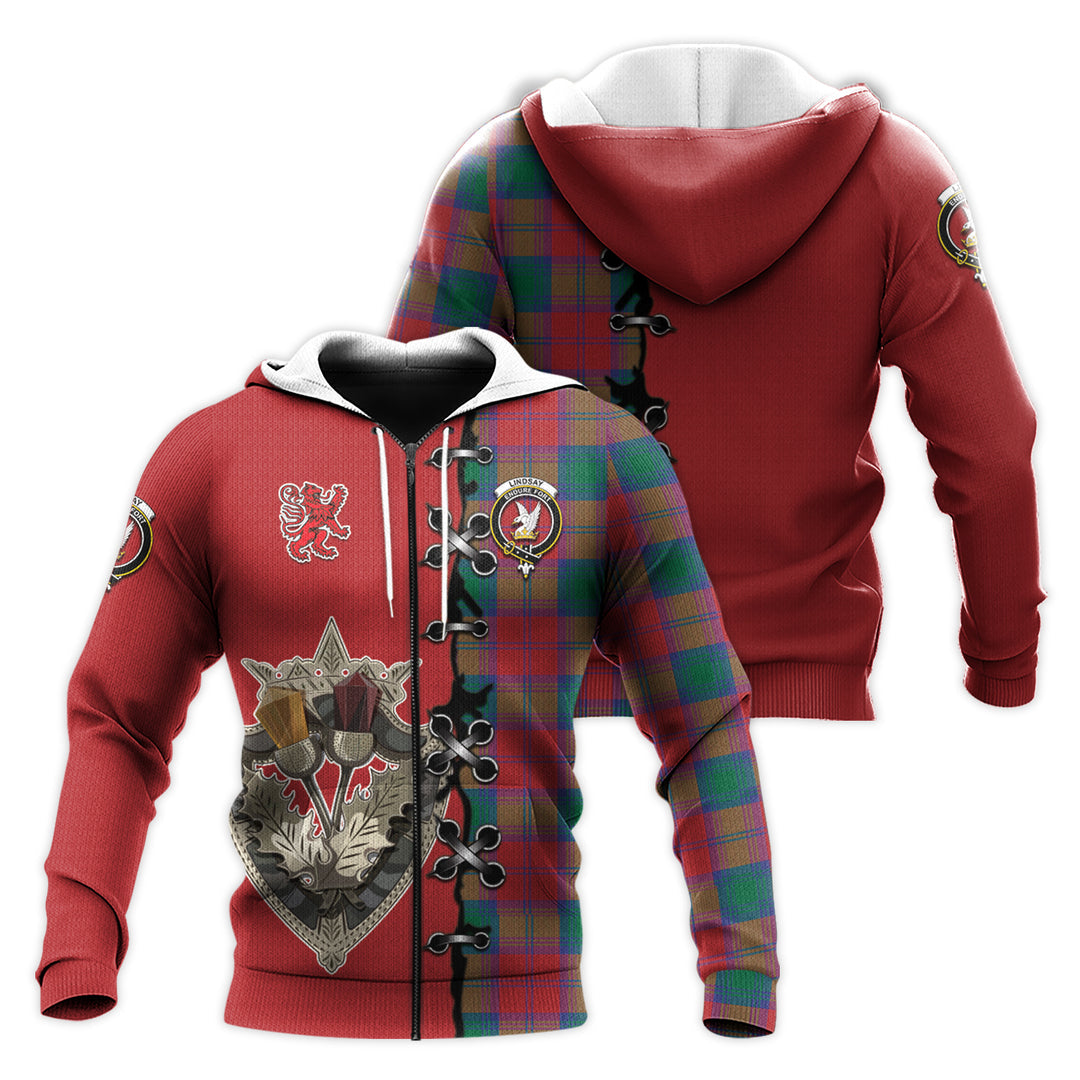 Printivon Lindsay Modern Tartan Hoodie Lion Rampant And Celtic Thistle Style