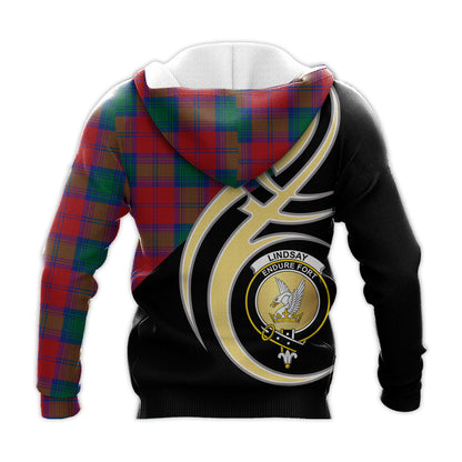 Printivon Lindsay Modern Clan Believe In Me Crest Tartan Knitted Hoodie Custom Your Text