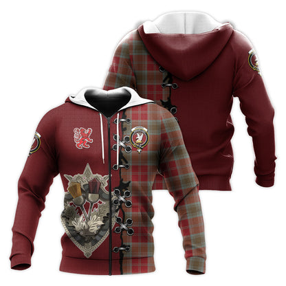 Printivon Lindsay Weathered Tartan Hoodie Lion Rampant And Celtic Thistle Style