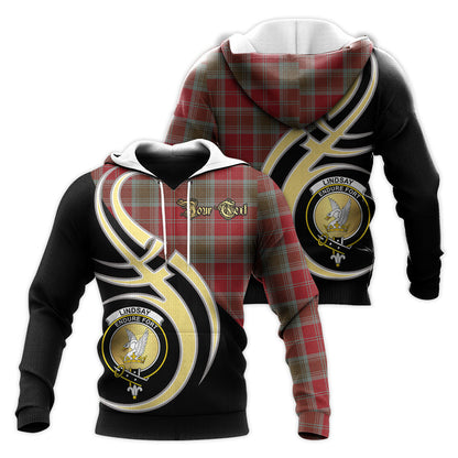 Printivon Lindsay Weathered Clan Believe In Me Crest Tartan Knitted Hoodie Custom Your Text