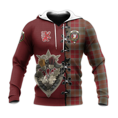 Printivon Lindsay Weathered Tartan Hoodie Lion Rampant And Celtic Thistle Style