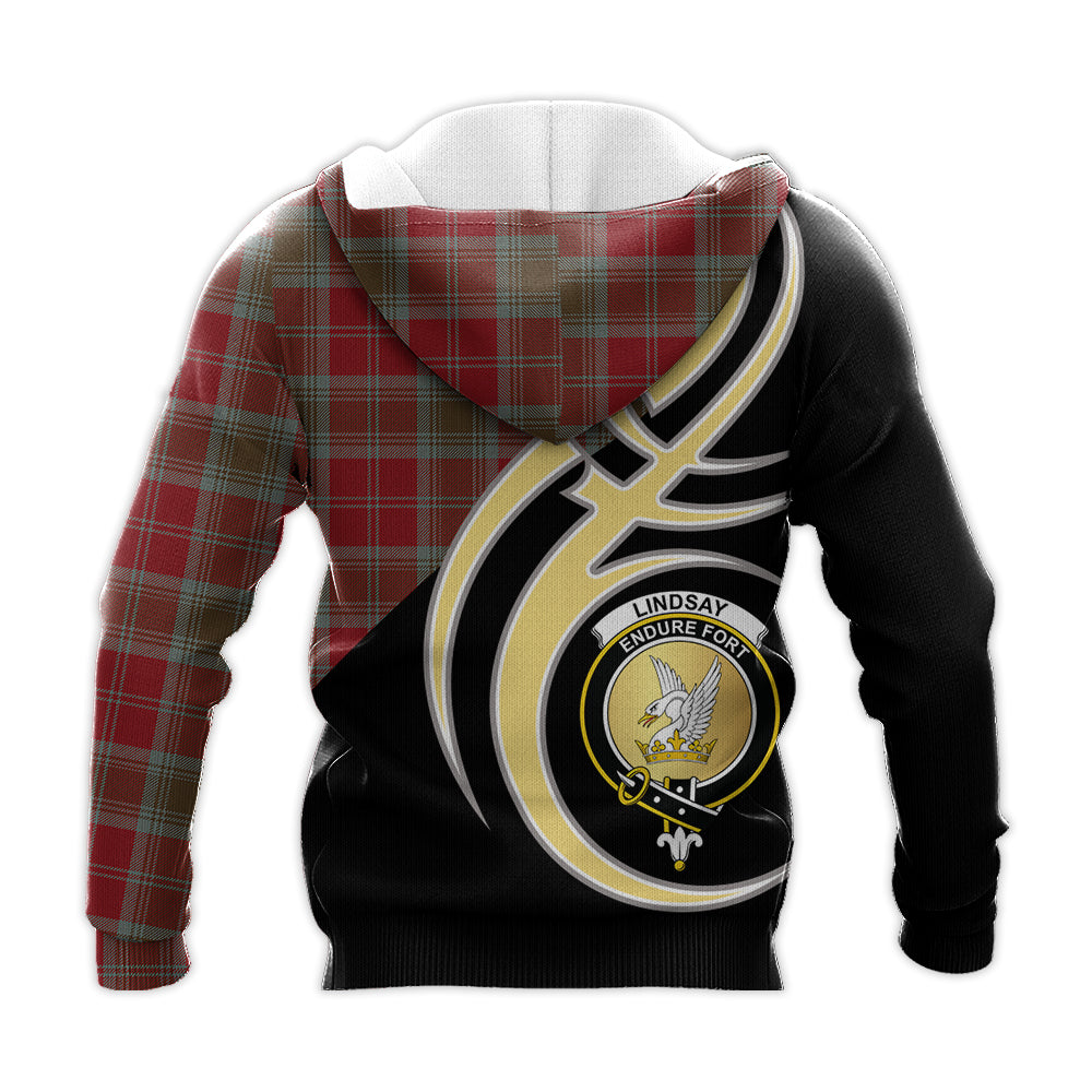 Printivon Lindsay Weathered Clan Believe In Me Crest Tartan Knitted Hoodie Custom Your Text