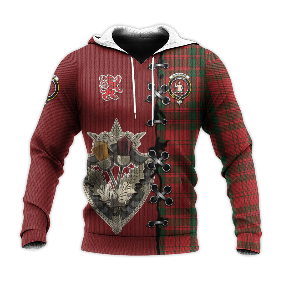 Printivon Livingston Tartan Hoodie Lion Rampant And Celtic Thistle Style