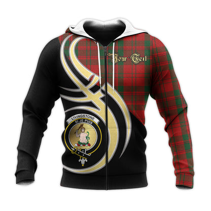 Printivon Livingston Clan Believe In Me Crest Tartan Knitted Hoodie Custom Your Text