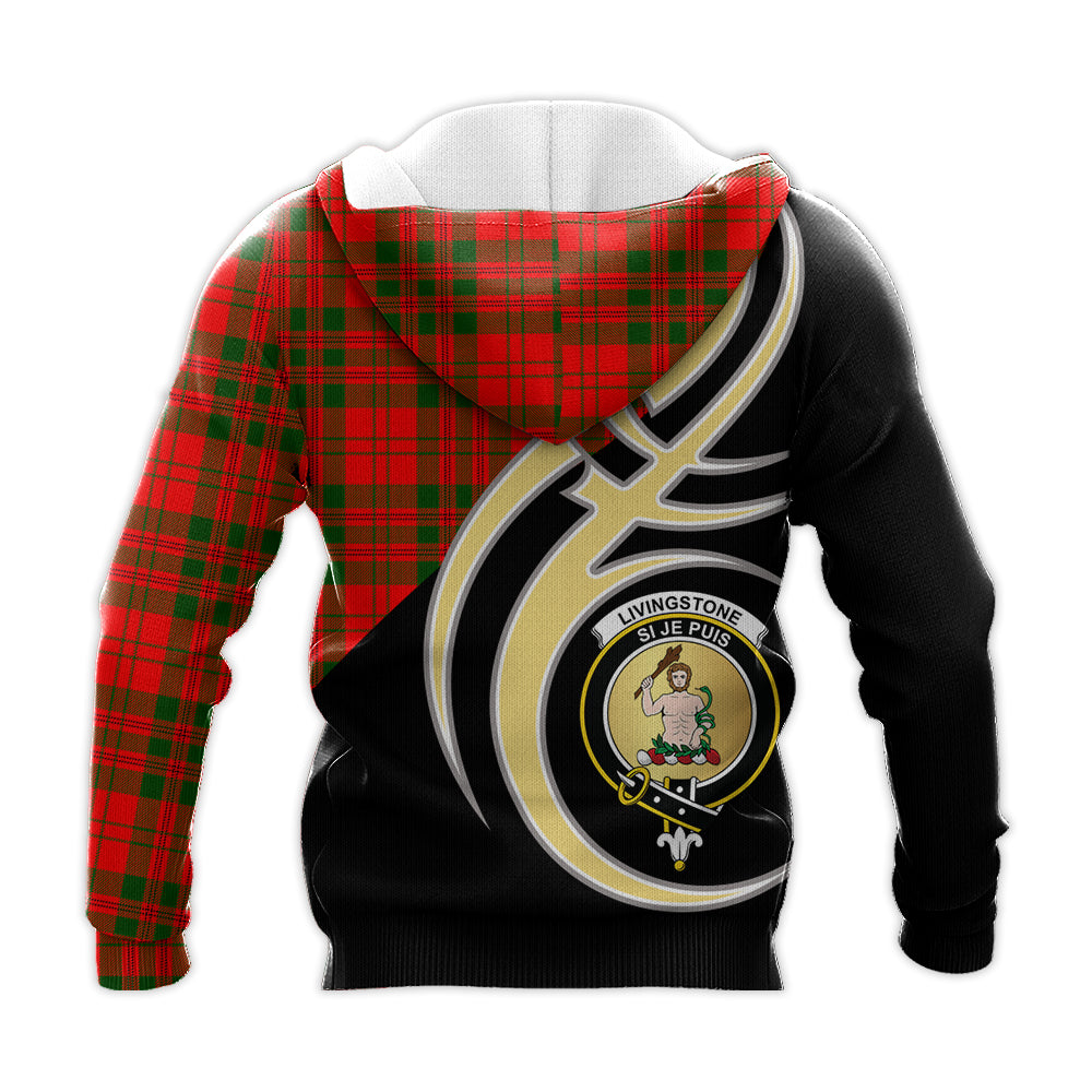 Printivon Livingston Modern Clan Believe In Me Crest Tartan Knitted Hoodie Custom Your Text