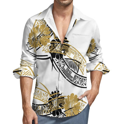 Samoan Puletasi Polynesian Set Traditional Tribal Matching Outfit For Couple Island Women's Puletasi Dress Men's Long Sleeve Button Shirt