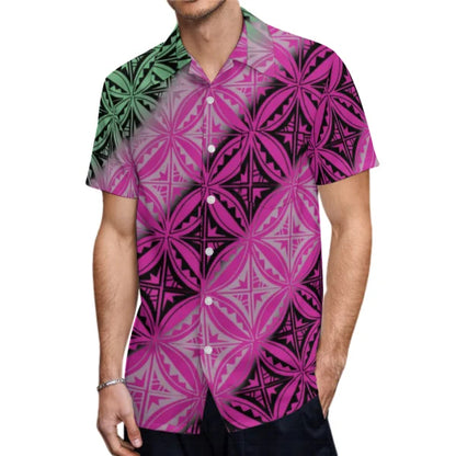 Tropical Pattern Polynesian Tribal Geometric Pink Outfit For Couple Fishtail Skirt Dress And Hawaiian Shirt
