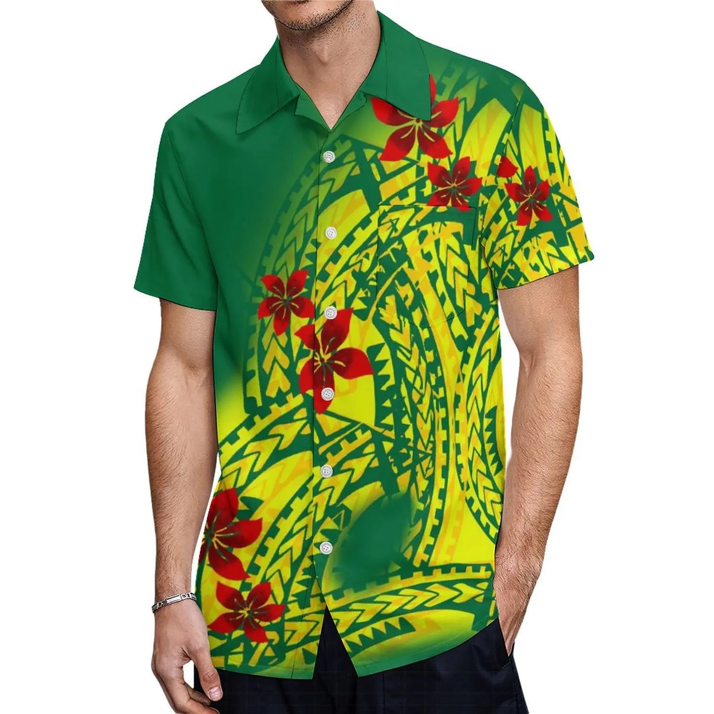 Flowers Polynesian Tribal Pattern Matching Outfit For Couple Puletasi Dress Man Shirt Party Set