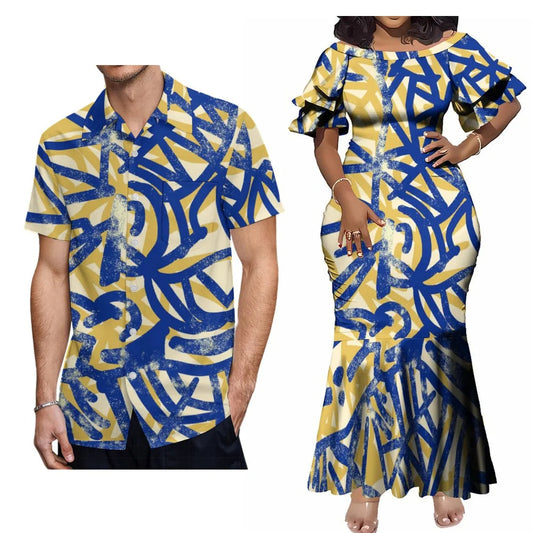 Polynesian Pattern Vintage Party Fishtail Skirt Dress And Shirt Polynesian Tribal Island Matching Outfit For Him Her