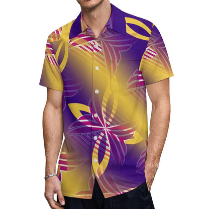 Polynesian Traditional Tribal Flowers Pattern Purple Couple Set Puletasi Dress Man Shirt Matching Outfit