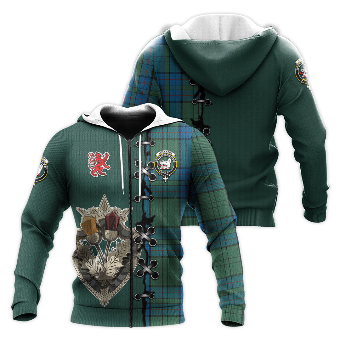 Printivon Lockhart Tartan Hoodie Lion Rampant And Celtic Thistle Style